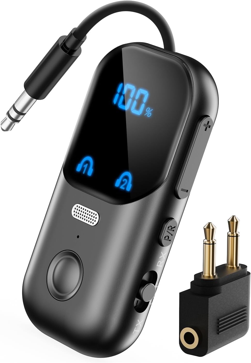 Bluetooth 5.4 Transmitter Receiver for up to 2 Pairs of Headphones (w/ Mic)