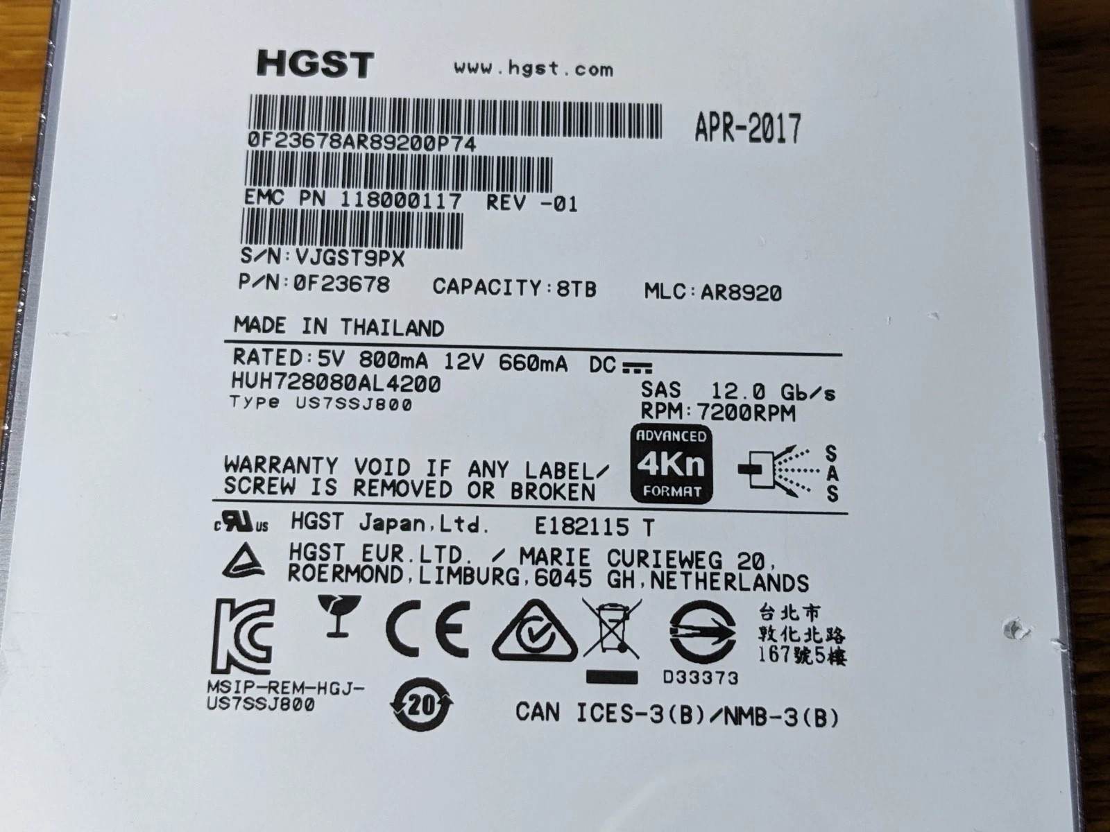 HGST 8TB Ultrastar He8 7.2K SAS 3.5" Hard Drive HDD HUH728080AL4200