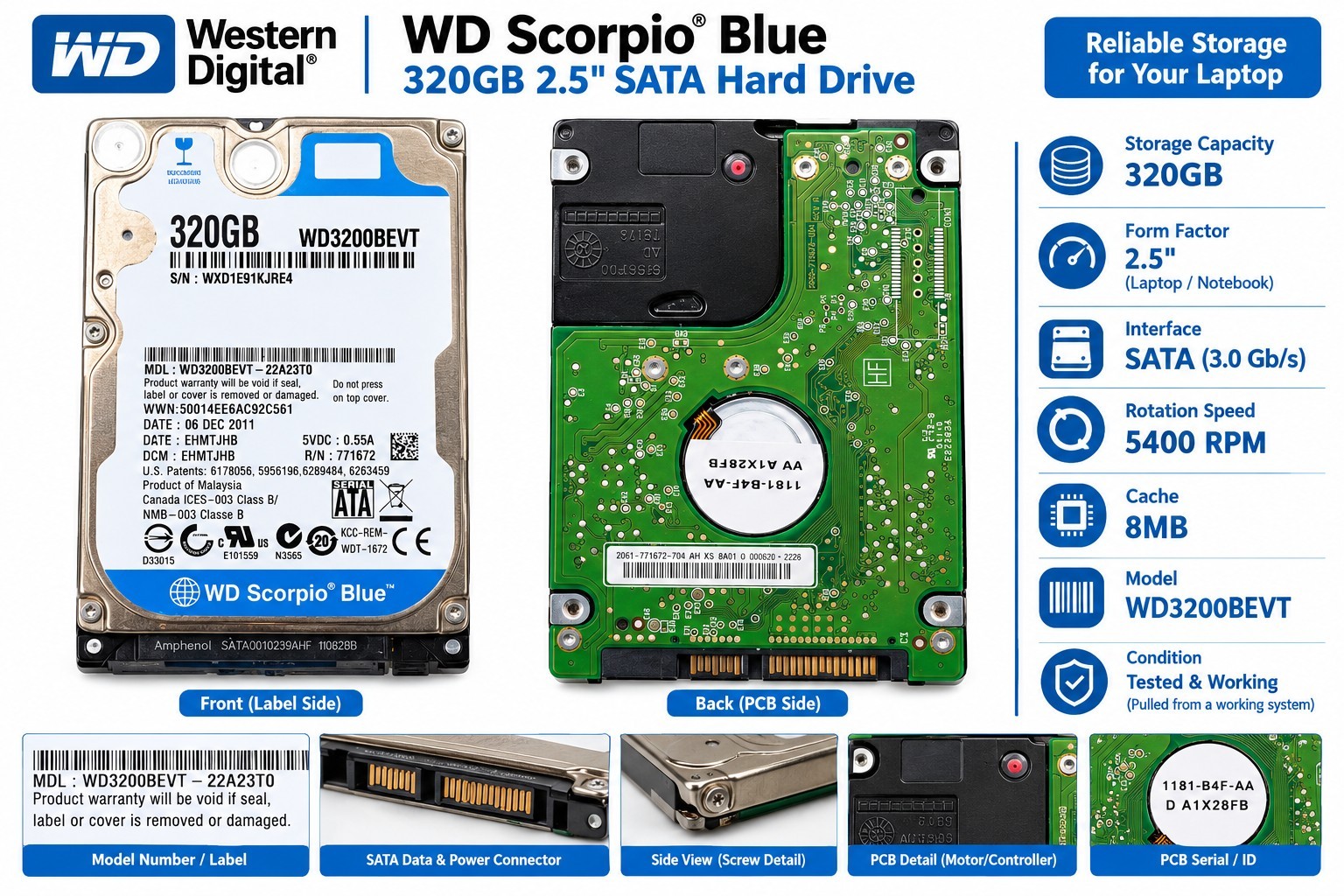 Western Digital 320GB SSD "Scorpio Blue" WD3200BEVT  2.5" 5400RPM 3Gb/S Transfer