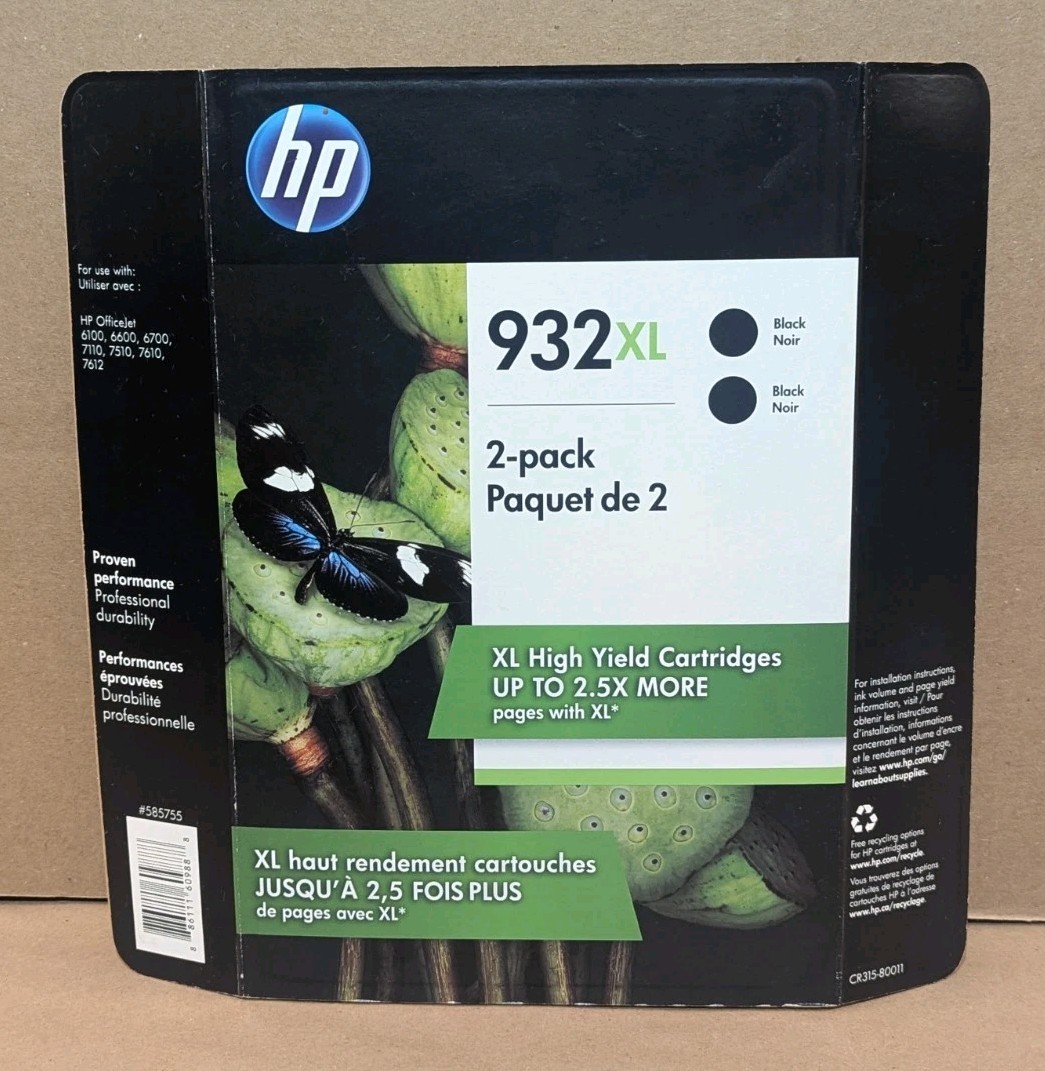 HP 932XL High Yield Black Ink Cartridges 2-Pack Genuine Expired December 2018