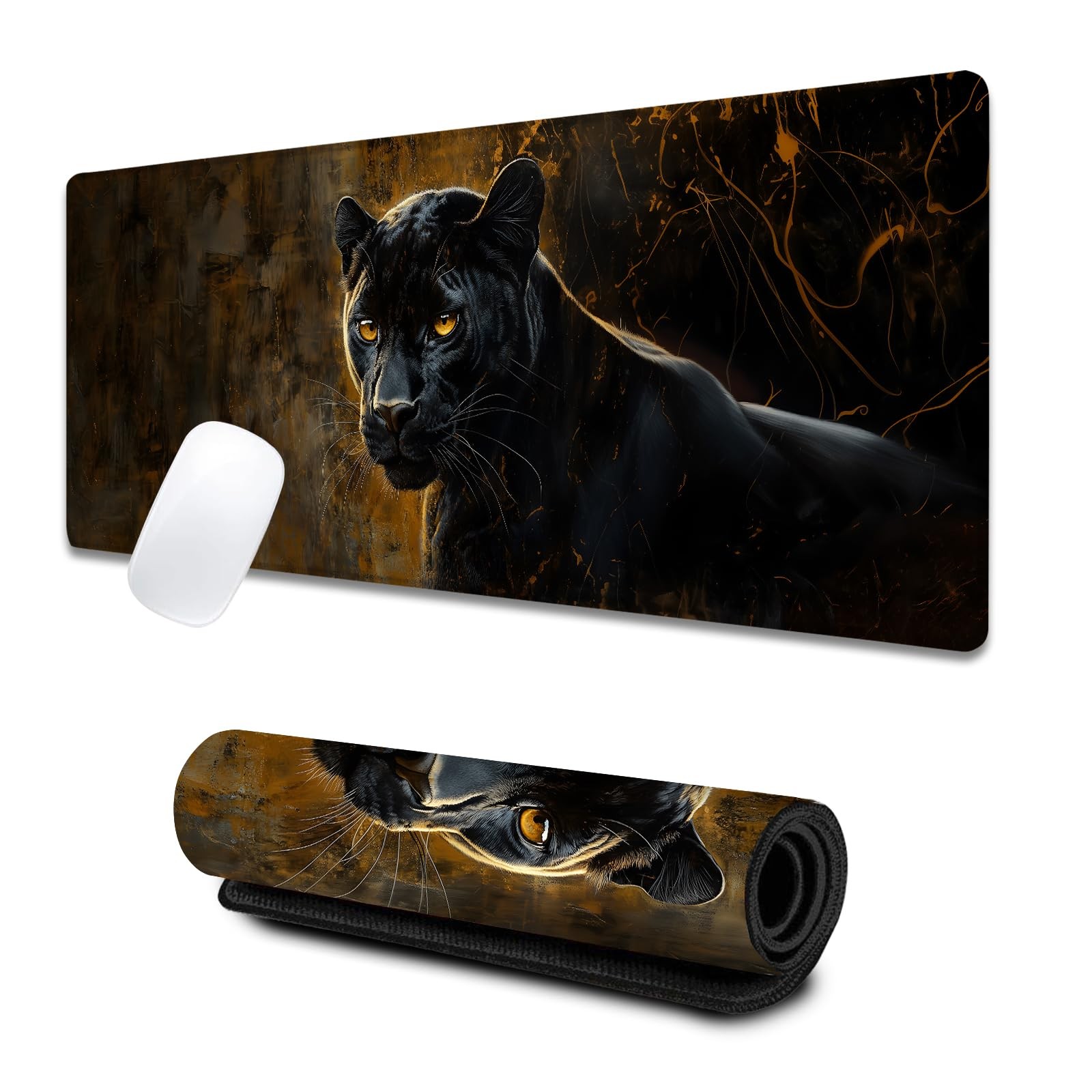 Black Panther Dog Face Extended Gaming Mouse Pad Desk Mat 31.5x11.8" Rubber