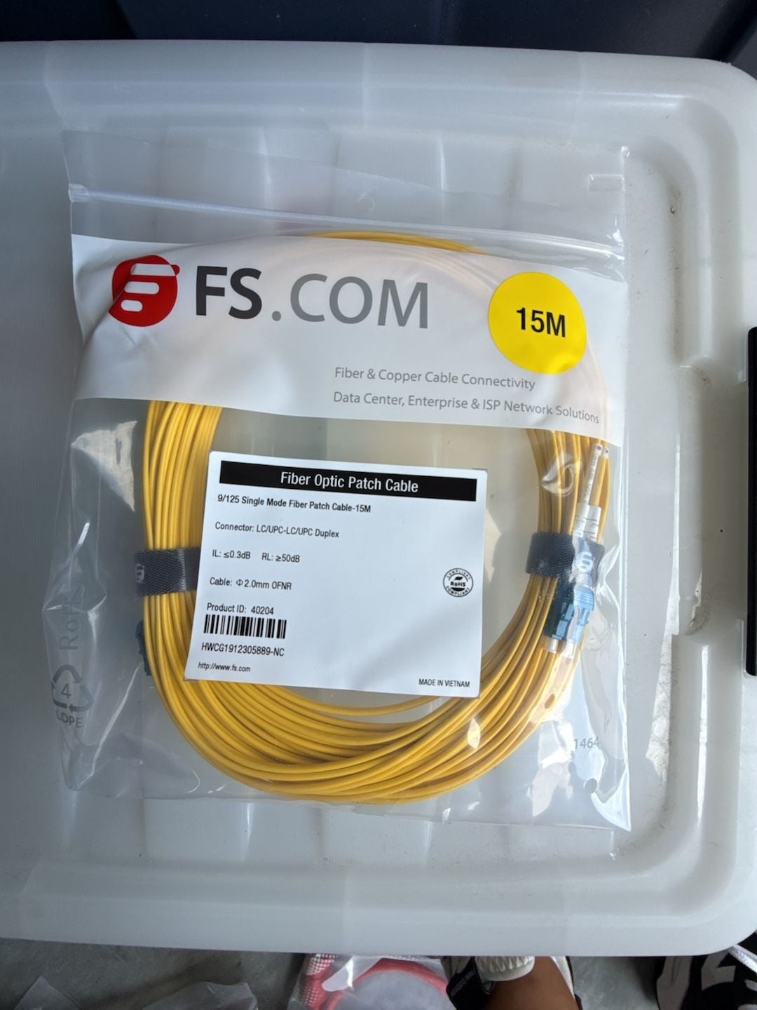 FS.COM 9/125 Single Mode Fiber Patch Cable 15M LC/UPC-LC/UPC Duplex
