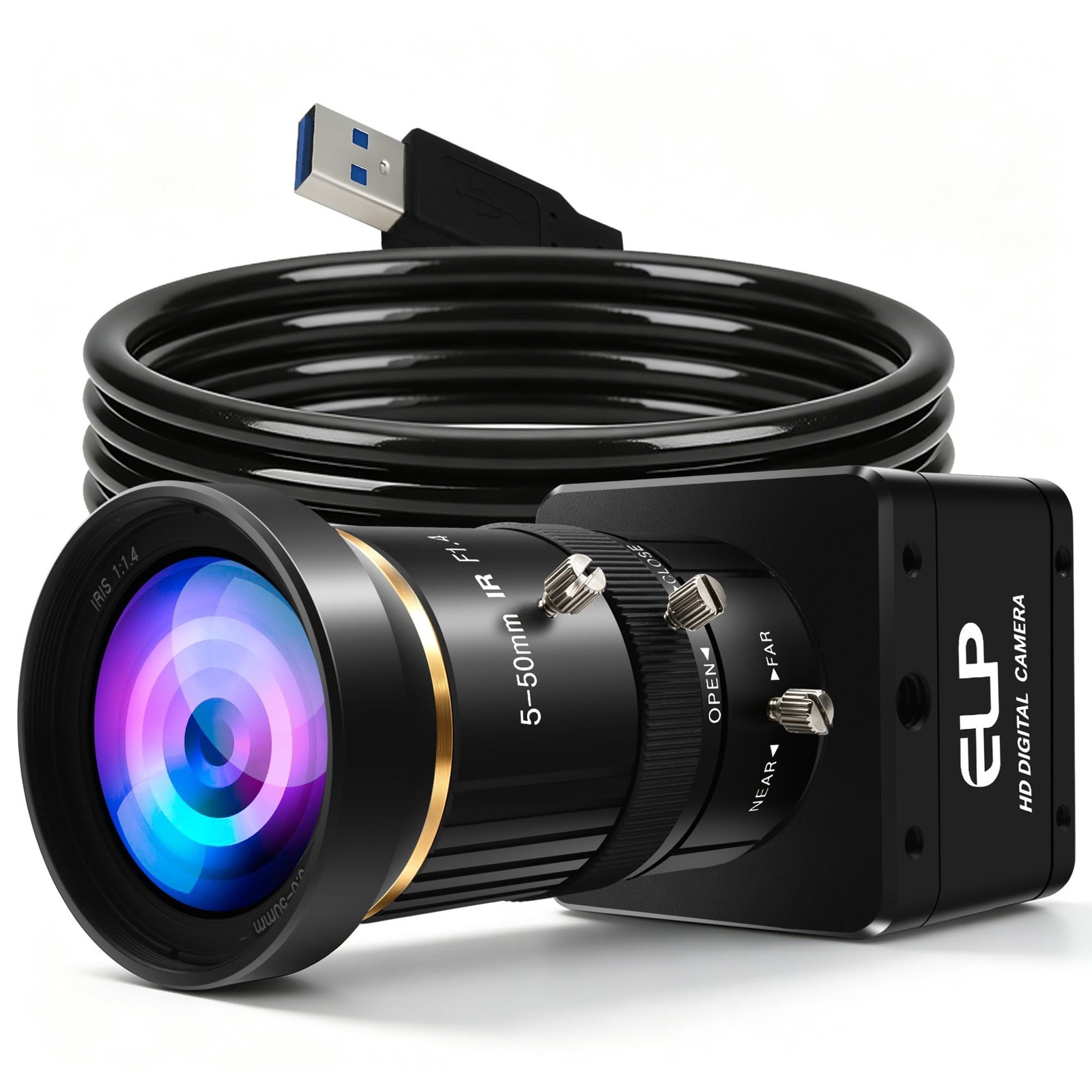 Global Shutter USB Camera, High Speed 5MP 60FPS Manual Zoom USB3.0 Webcam