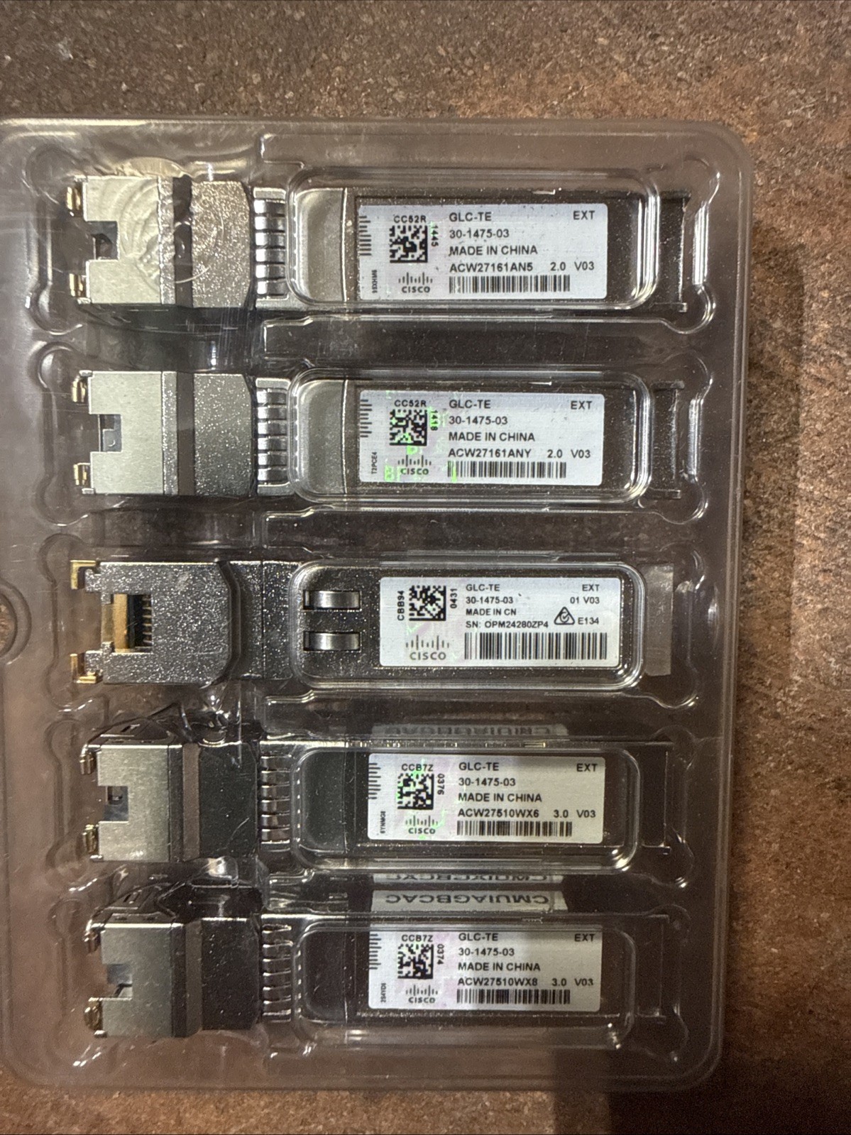 Cisco GLC-TE - Qty: 5  - 1000BASE-T RJ-45 SFP - Sealed Original Pkg