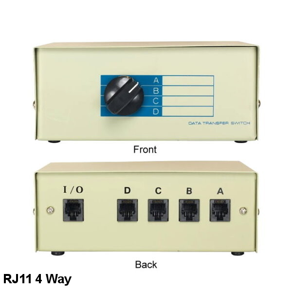 4 Way RJ11 Manual Data Switch Box Rotary Dail Style 11 Pin Telephone Modem Fax
