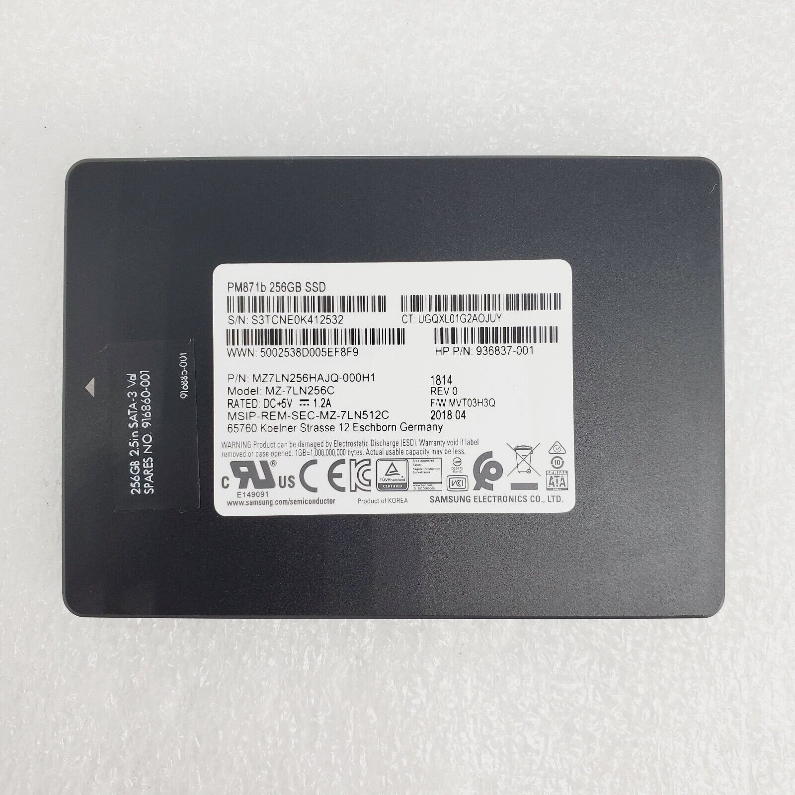 compatible Samsung PM871B MZ7LN256HAJQ-000H1 256GB 2.5" SSD SATA Hard Drive