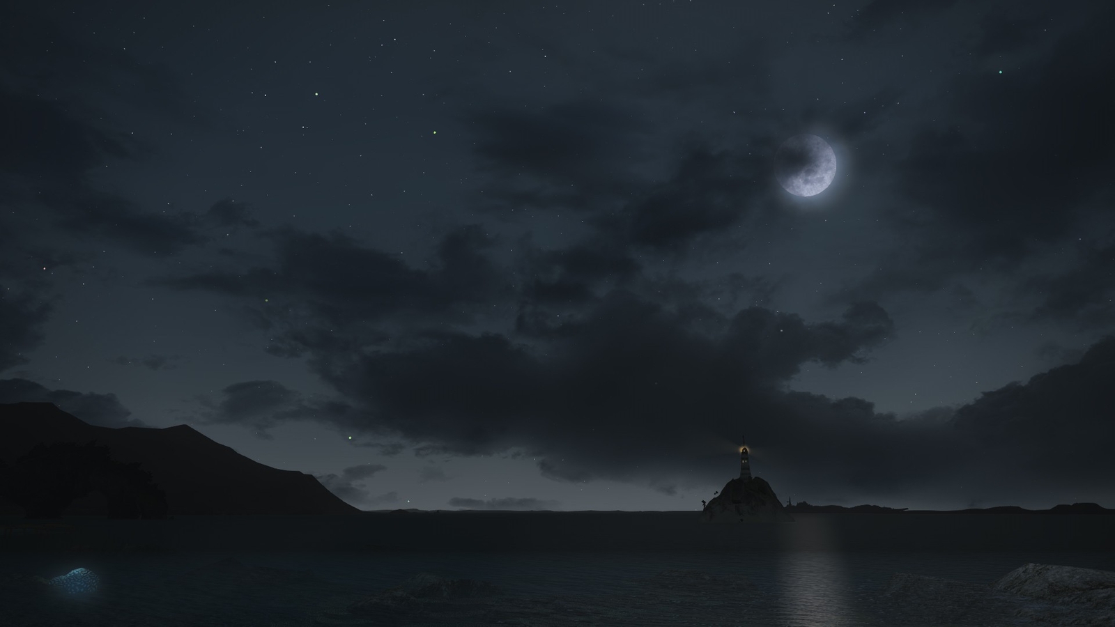 Landscape  art minimalism lighthouse night moon clouds Custom Gaming Mat Desk