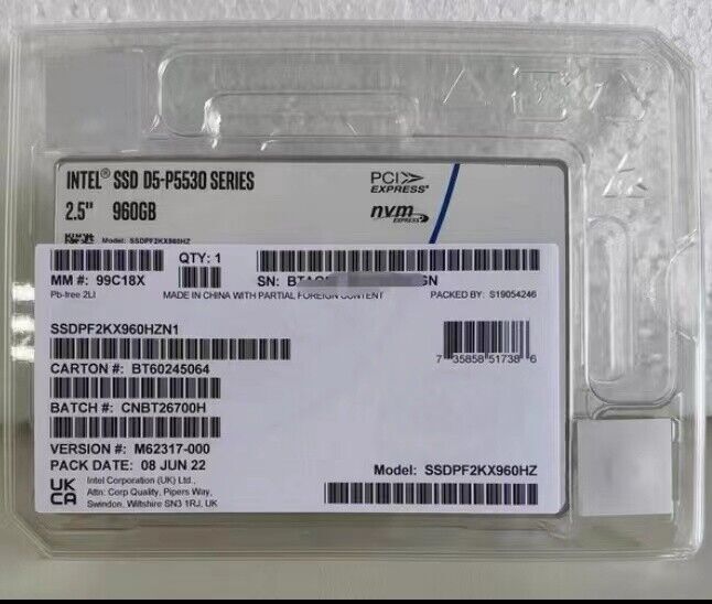 SSD D5-P5530 960GB Intel  U.2 SSDPF2KX960HZN1 Series DC NVME Solid State Drive
