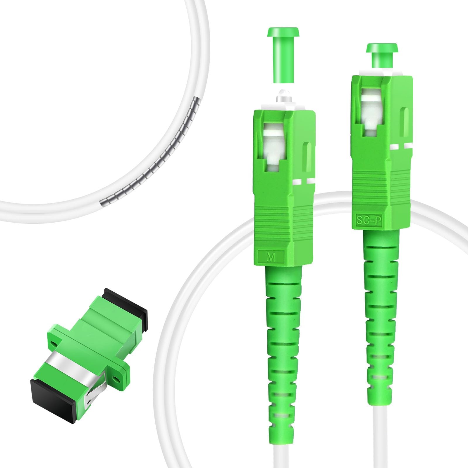 30m 98Ft Armored Fiber Optic Cable SC/APC To SC/APC SingleMode 9/125m White
