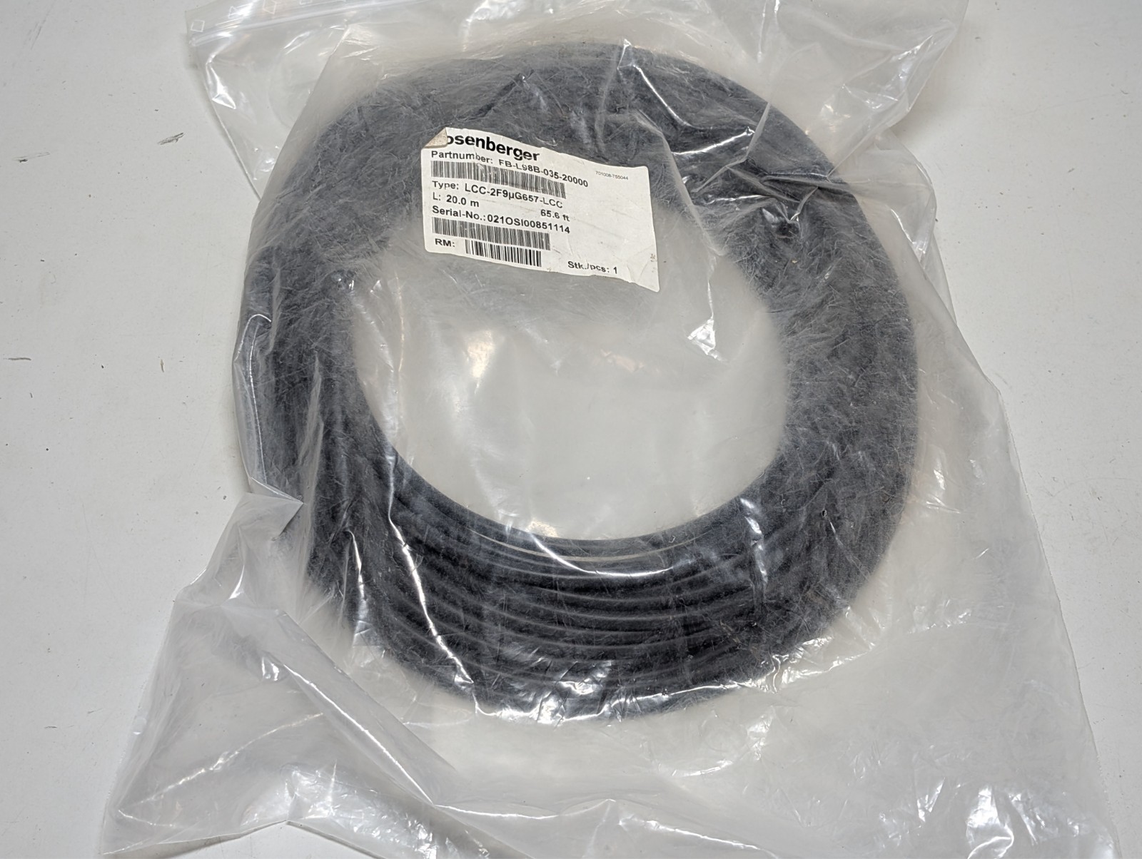 FB-L98B-035-20000 - Rosenberger Ruggedized Single Mode Fiber Jumper 20M
