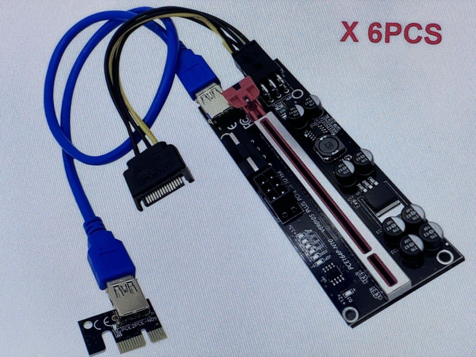 6 Pack PCI-E Riser 010S GPU Riser Adapter Card Pci-Express 1X to 16X Riser Card 