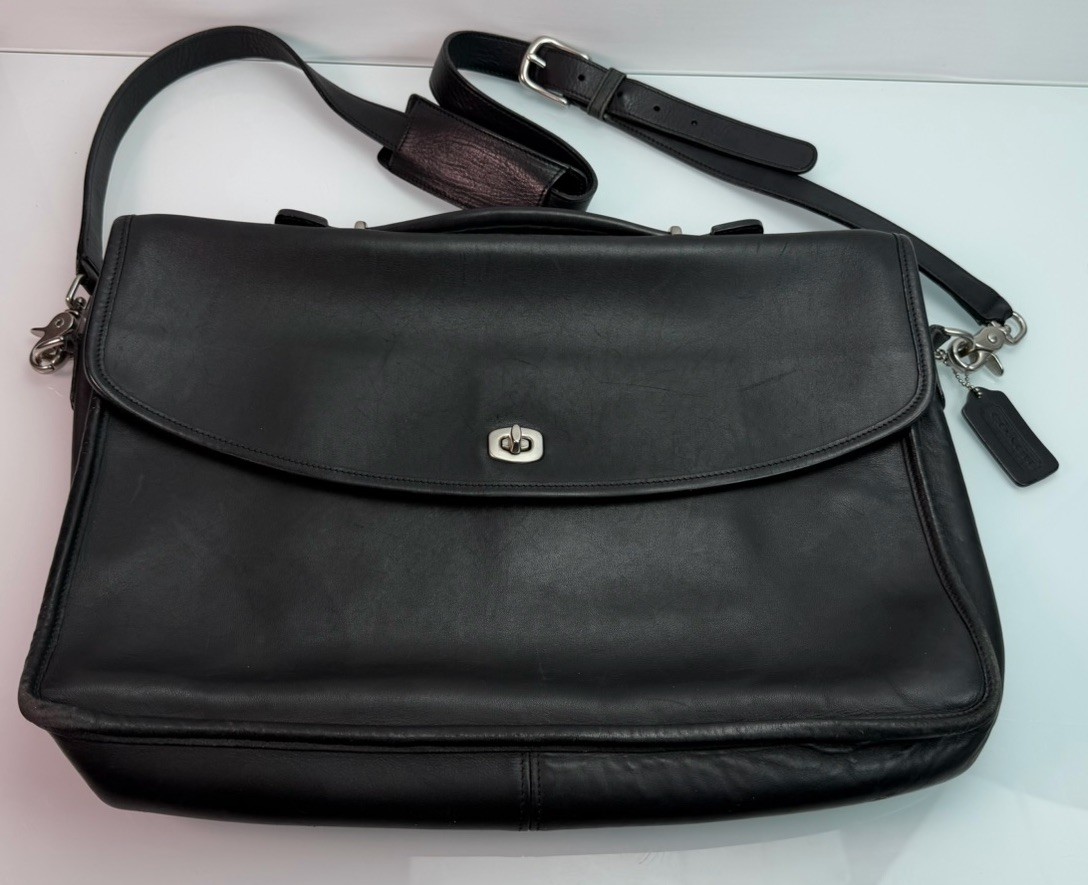 VTG COACH 5265 LEXINGTON BLACK LEATHER BRIEFCASE LAPTOP MESSENGER BAG w/STRAP