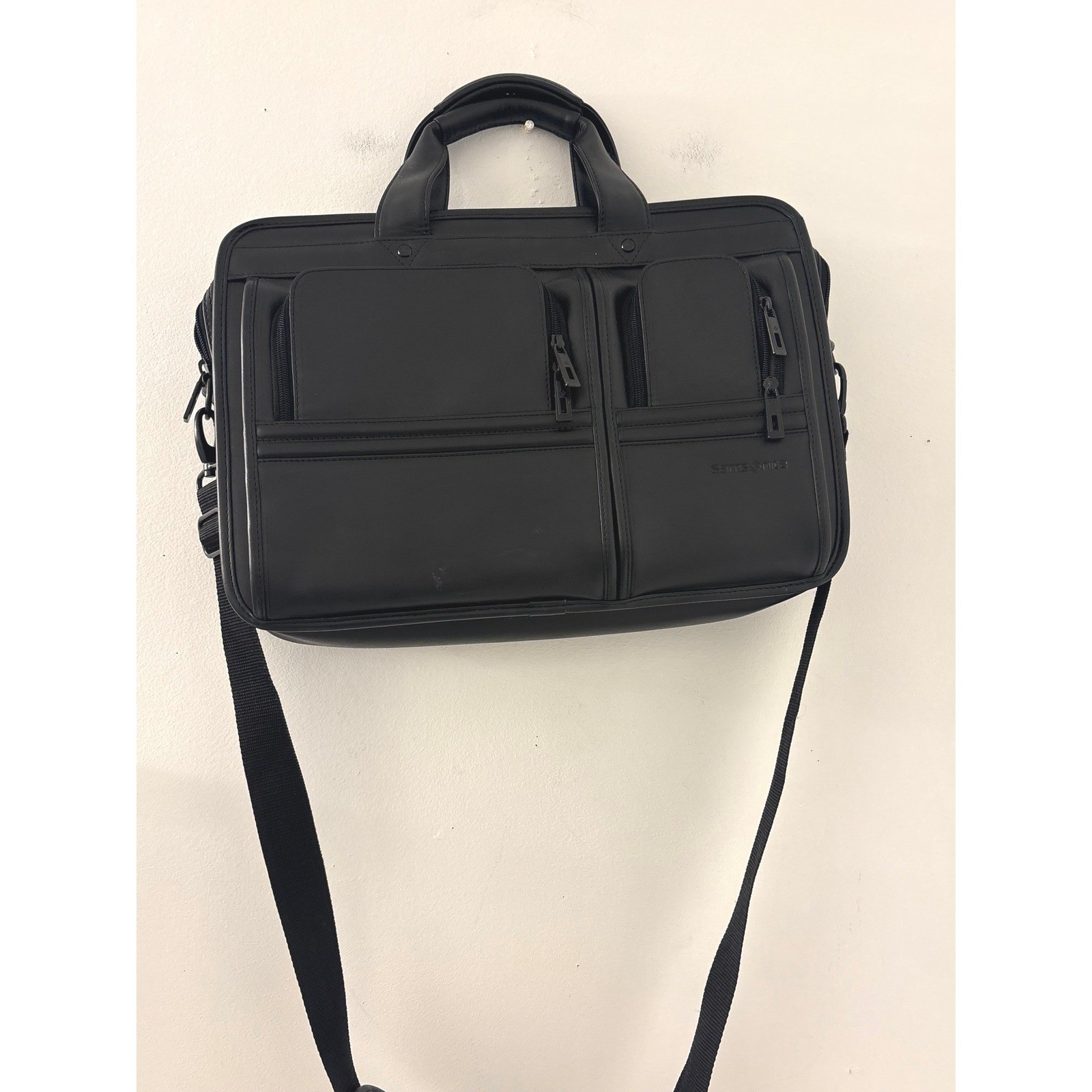 Samsonite Black Faux Leather Laptop Briefcase Messenger Bag with Shoulder Strap