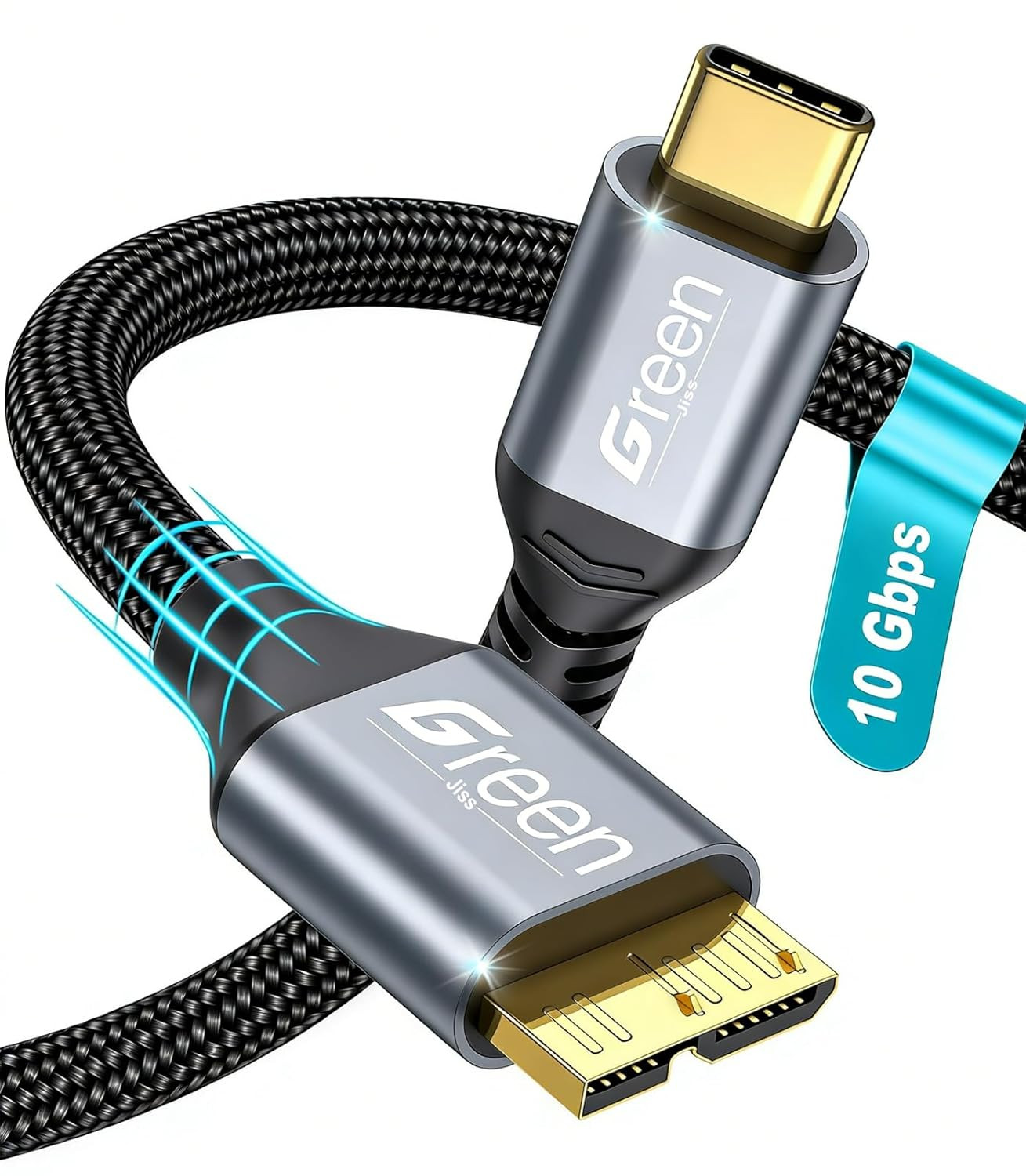 10 Gbps Micro B to USB C Cable 1ft Gold-Plated for External Hard Drives