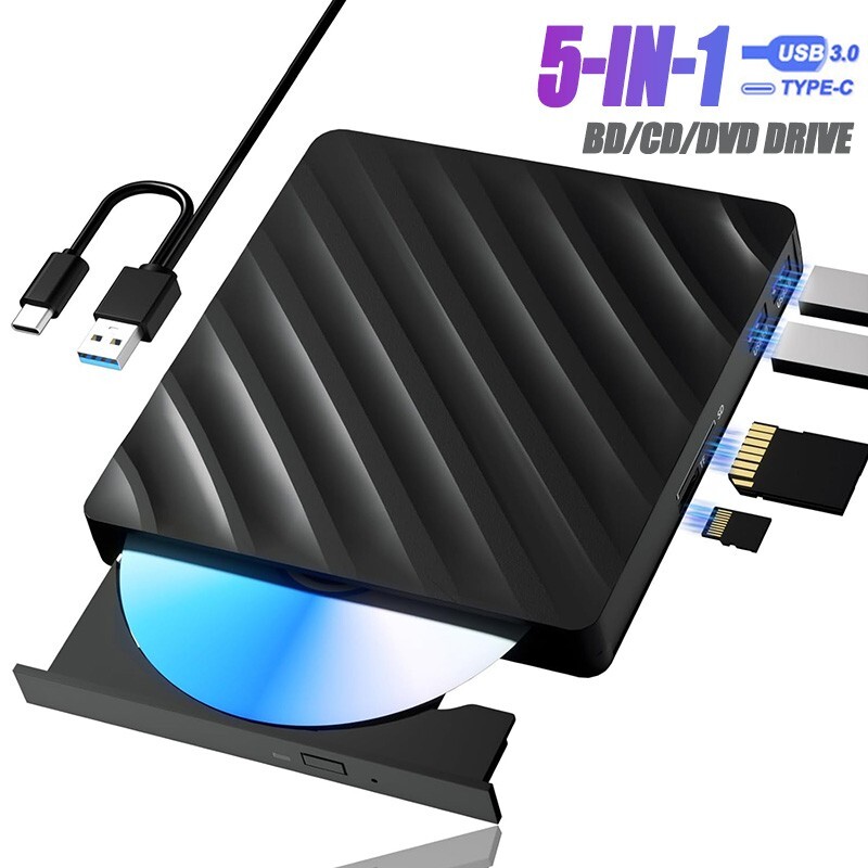 5-in-1 External Blu Ray Drive USB 3.0 CD/DVD Bluray Player for Laptop PC