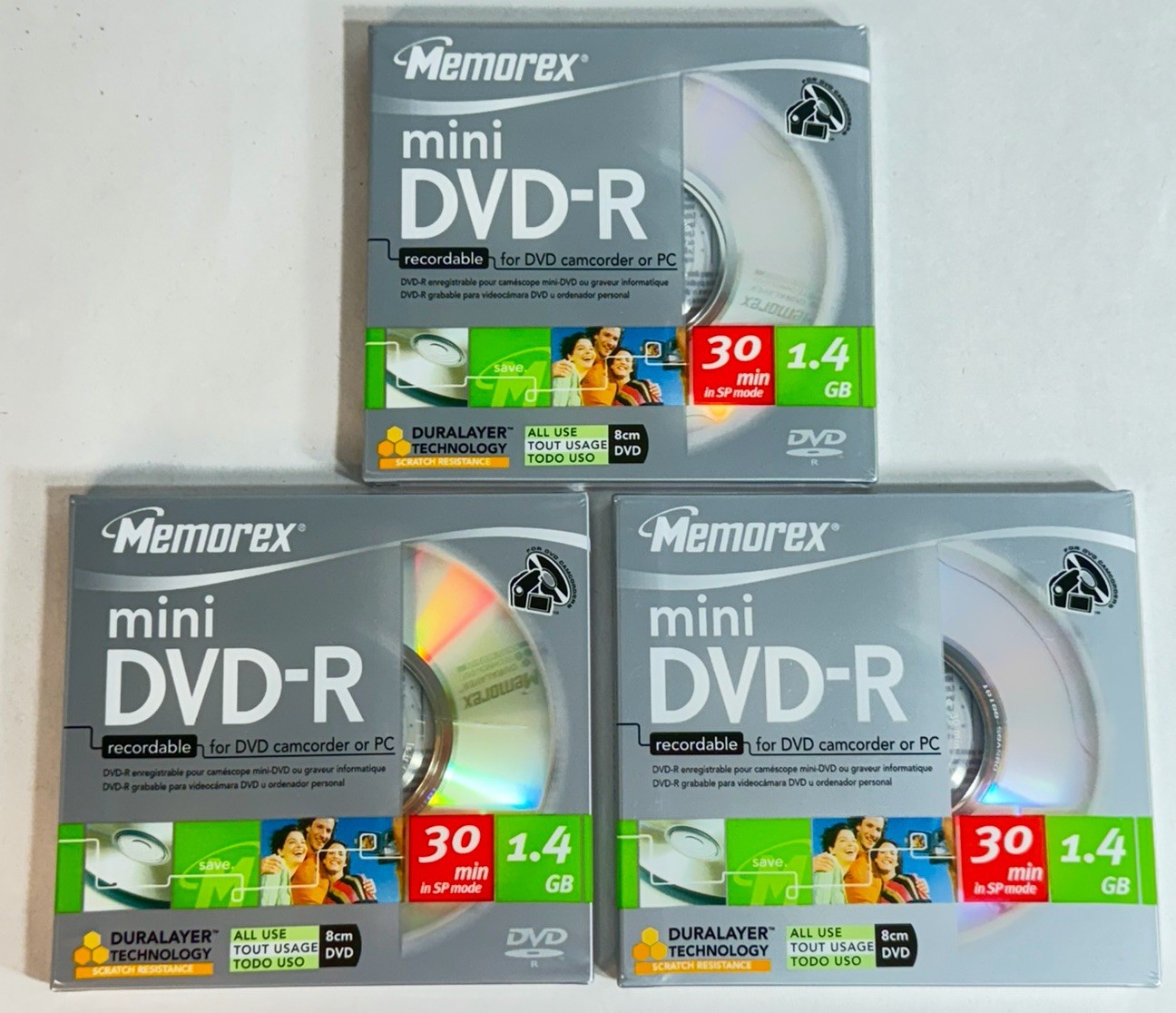 3 Pk Memorex Mini DVD-R 4x 1.4GB 30min Recordable NEW Sealed