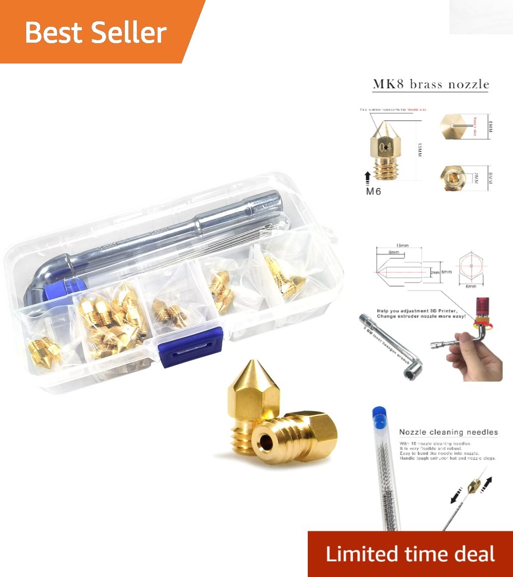 MK8 Brass Nozzles Set - 24 Pcs for 3D Printers (0.2mm - 1.0mm) -  Quality