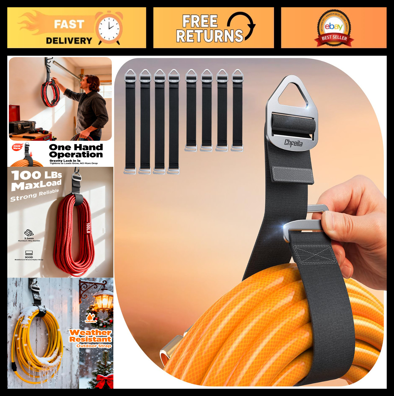 8 Pack Cable Organizer, Auto Lock Extension Cord Holder, Tangle-Free Straps