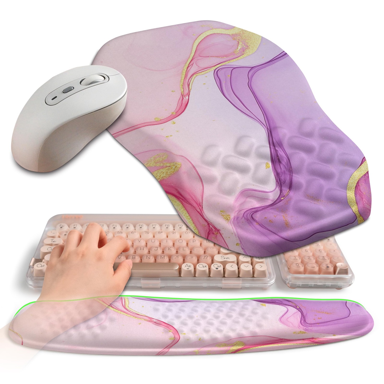 Gleamtide 2-in-1 Ergonomic Set, Wave Keyboard Wrist Rest and Massage Slope Mo...