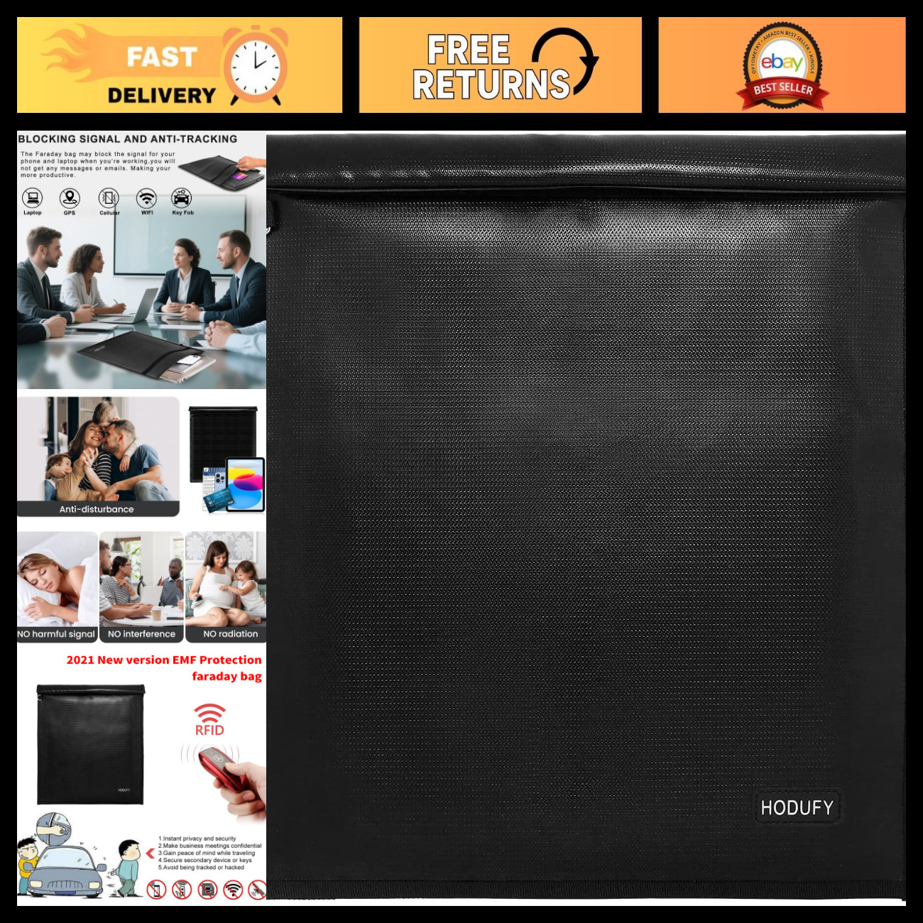 Large Faraday Bag for Laptops & Phones, Fireproof, Water Resistant, Anti-Theft P