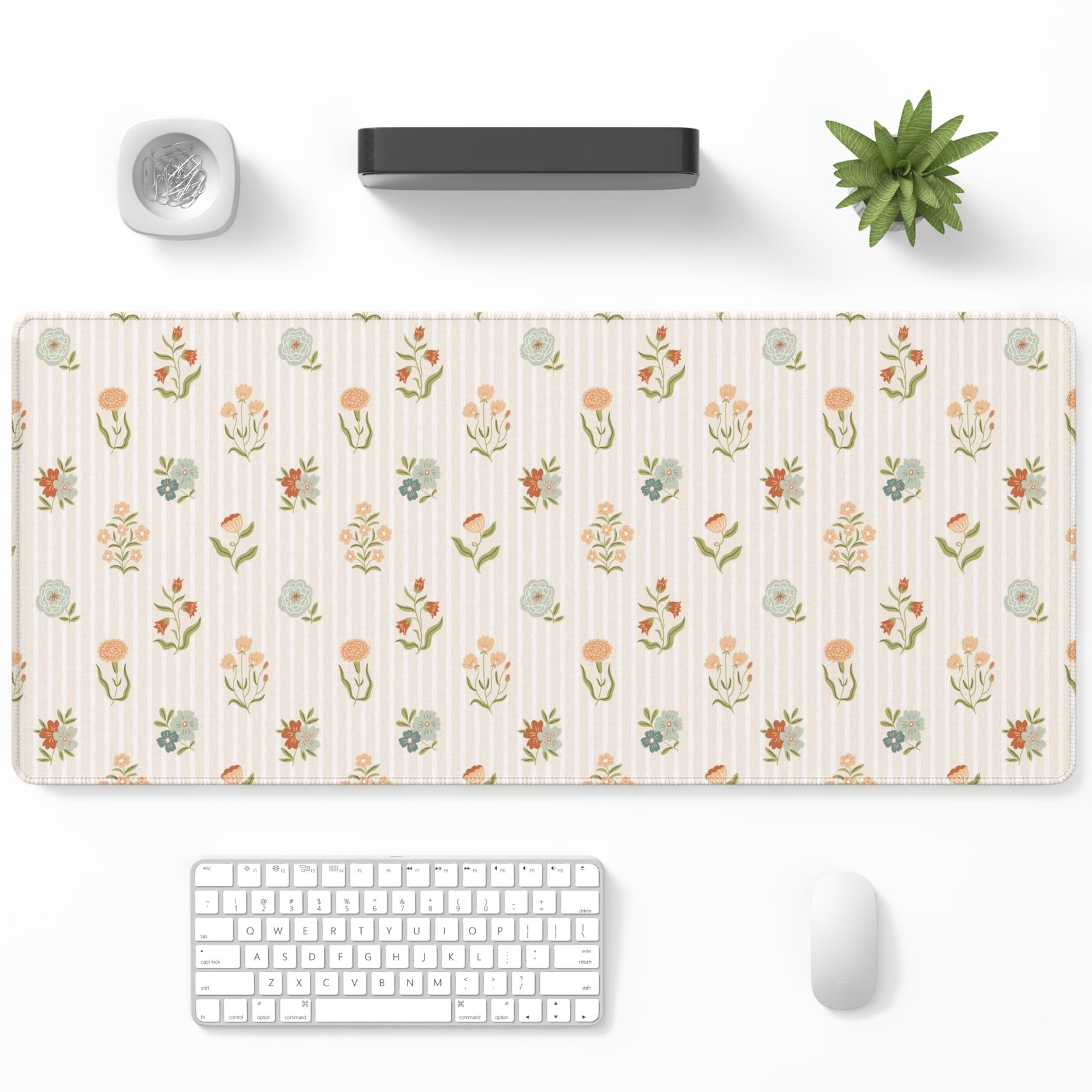 Desk Mat, Large Gaming Pad, 32" x 12", Cute Striped Floral