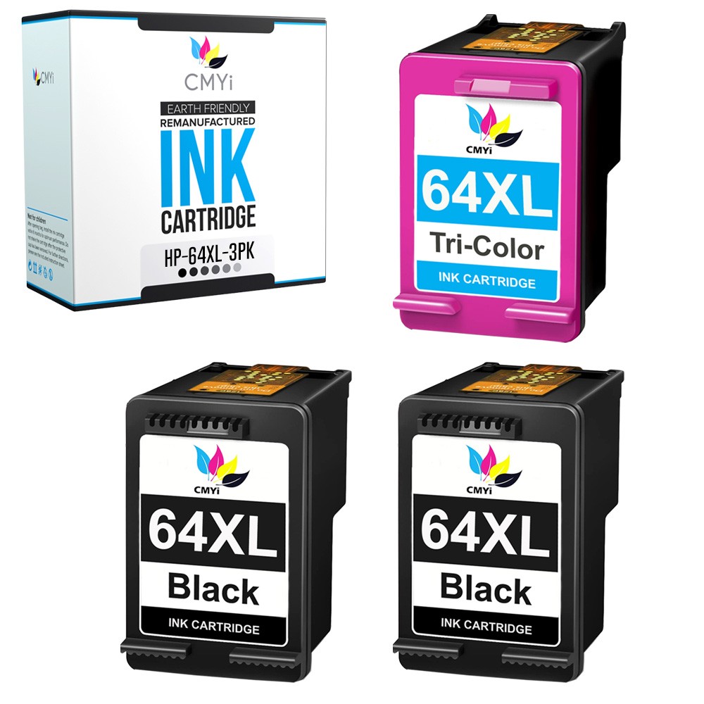 CMYi 3PK Replacement 64XL Ink Cartridges for HP ENVY 6220 6230 6252 6255 6258