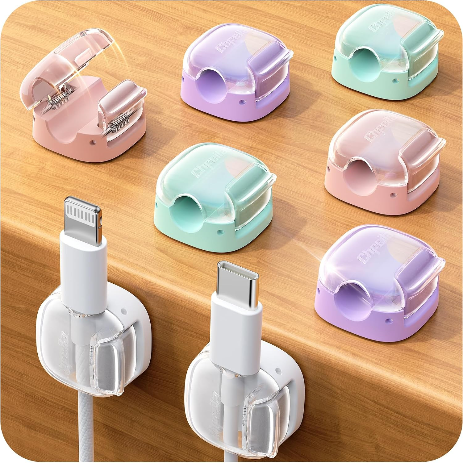 8 Pack Cable Clips, Cord Organizer [1S Lock] Cute Spring Cord Holder | Phone Cha