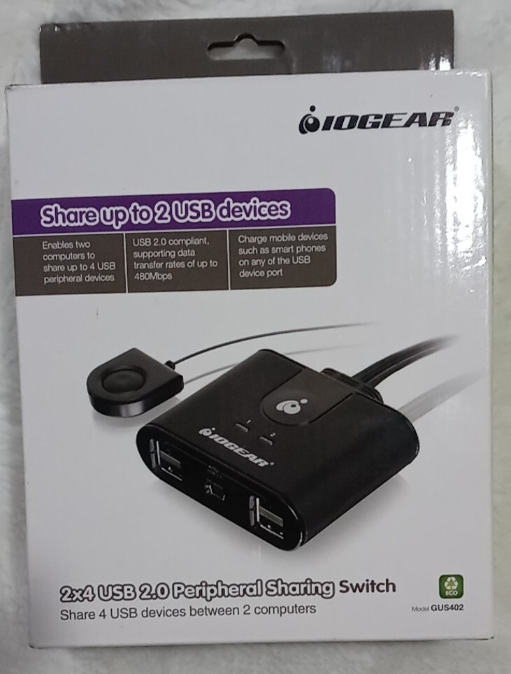 IOGEAR 2x4 USB 2.0 Peripheral Sharing Switch GUS402 New In Box Share Up To 4 USB