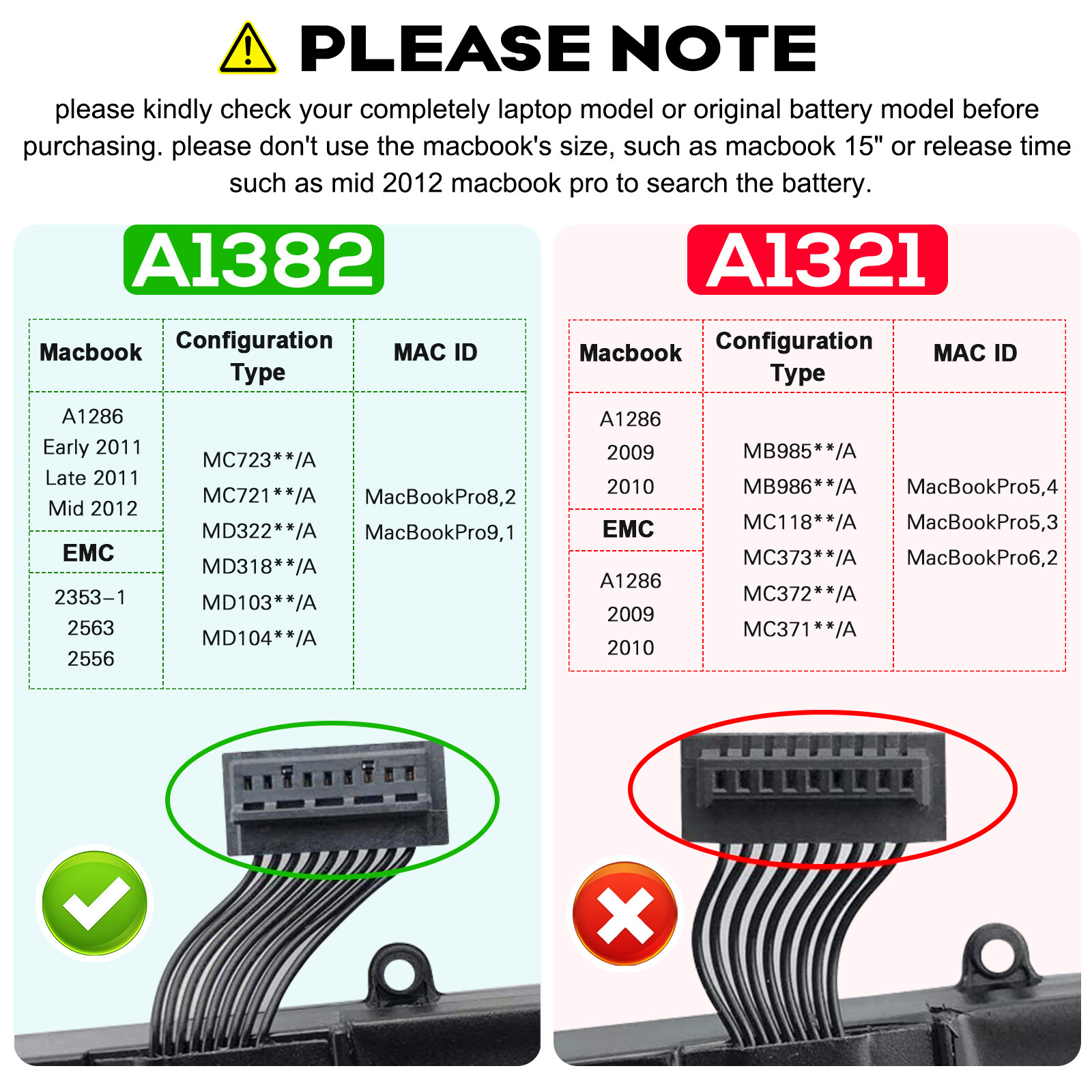 A1382/A1321 Battery for MacBook Pro15'' A1286 Early/Late 2011 Mid 2012 2009 2010