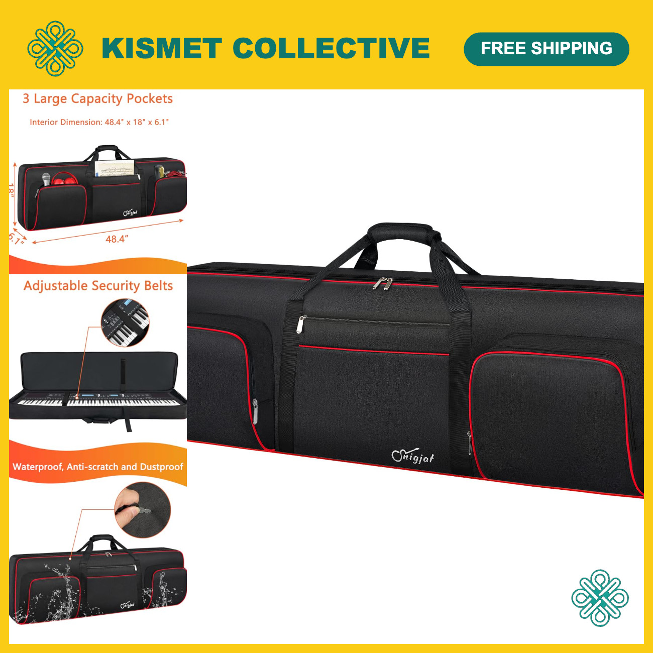 Adjustable Padded Shoulder Straps Soft Case for 76-Key Keyboard, Lightweight & D