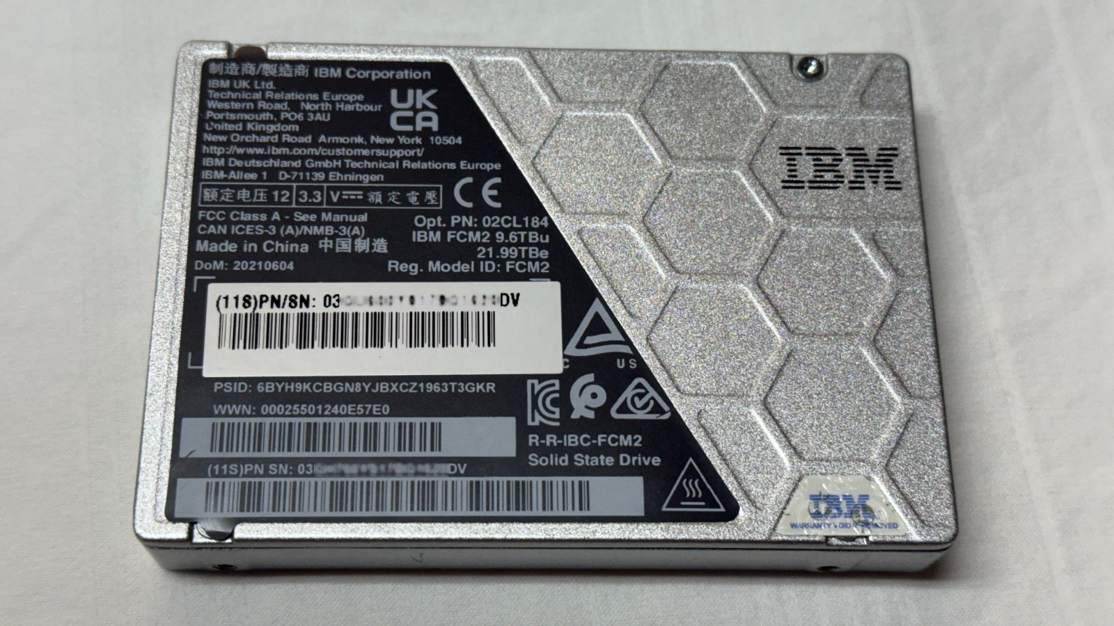 IBM 9.6TBu NVMe FCM2 Flash Drive 02CL184 with Tray 03GH470 100% Health