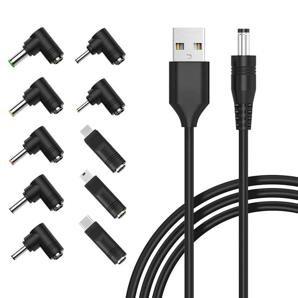 10-In-1 Universal 5V DC Power Cable,Usb to DC 5.5×2.1Mm Plug with Type-C, Micro