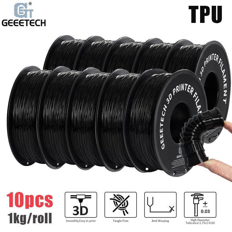 10KG Geetech TPU Filament Black 1.75mm 1KG/Roll Soft High Elasticity Consumables