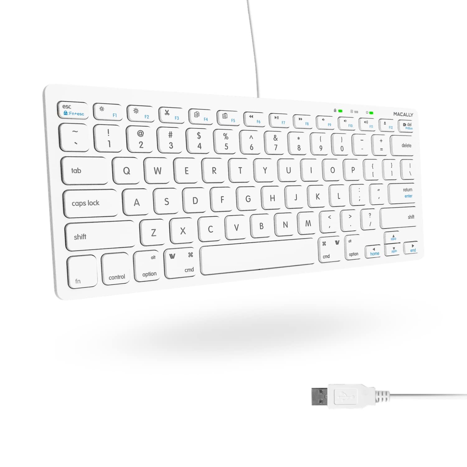 USB Wired Keyboard White 78 Scissor Switch Keys 13 Shortcut Keys Mac and