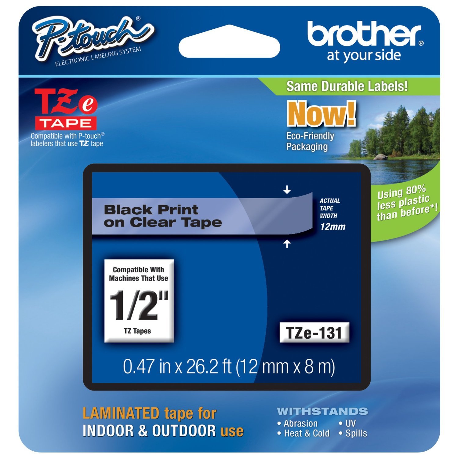 Brother TZ131 TZe131 12mm 1/2" inch P-touch black on clear TZ tape PT1090 PT1290