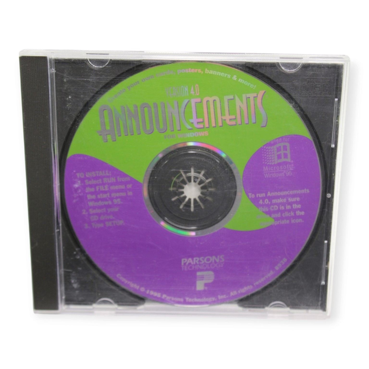 Parsons Technology Announcements 4.0 Cd-rom Software for Windows 95 3.1 NT