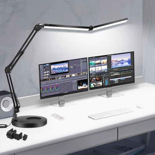 LED Desk Lamps for Home Office 2 in 1 Double large dual lamp with base & clamp