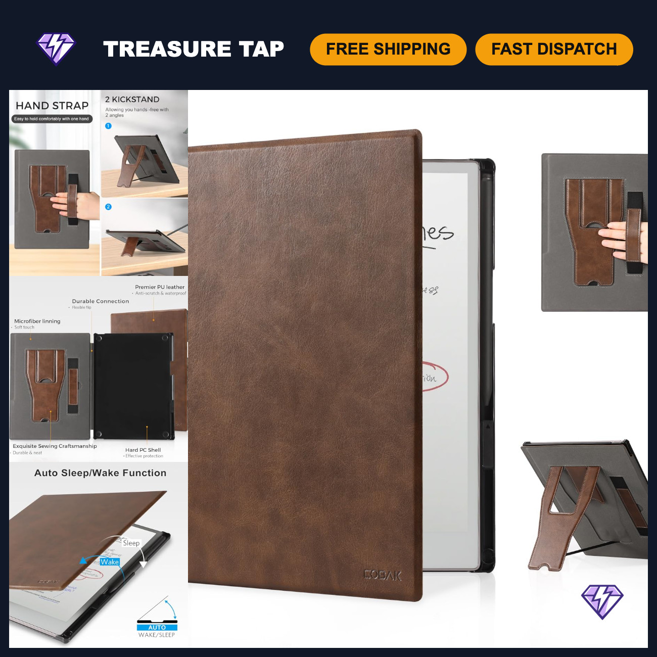 Stand Case for Remarkable Paper Pro Tablet 11.8" - Hand Strap, Durable Protectio