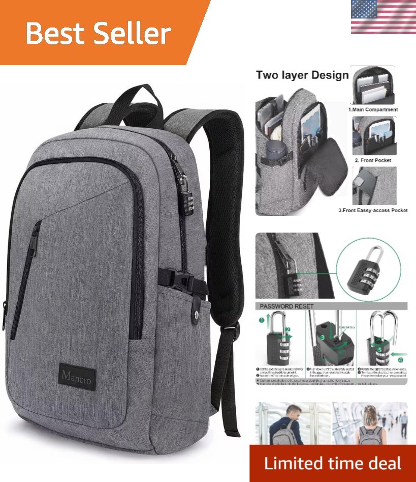 Durable Grey Laptop Backpack with 10 Pockets – Perfect for Travel & Commuting