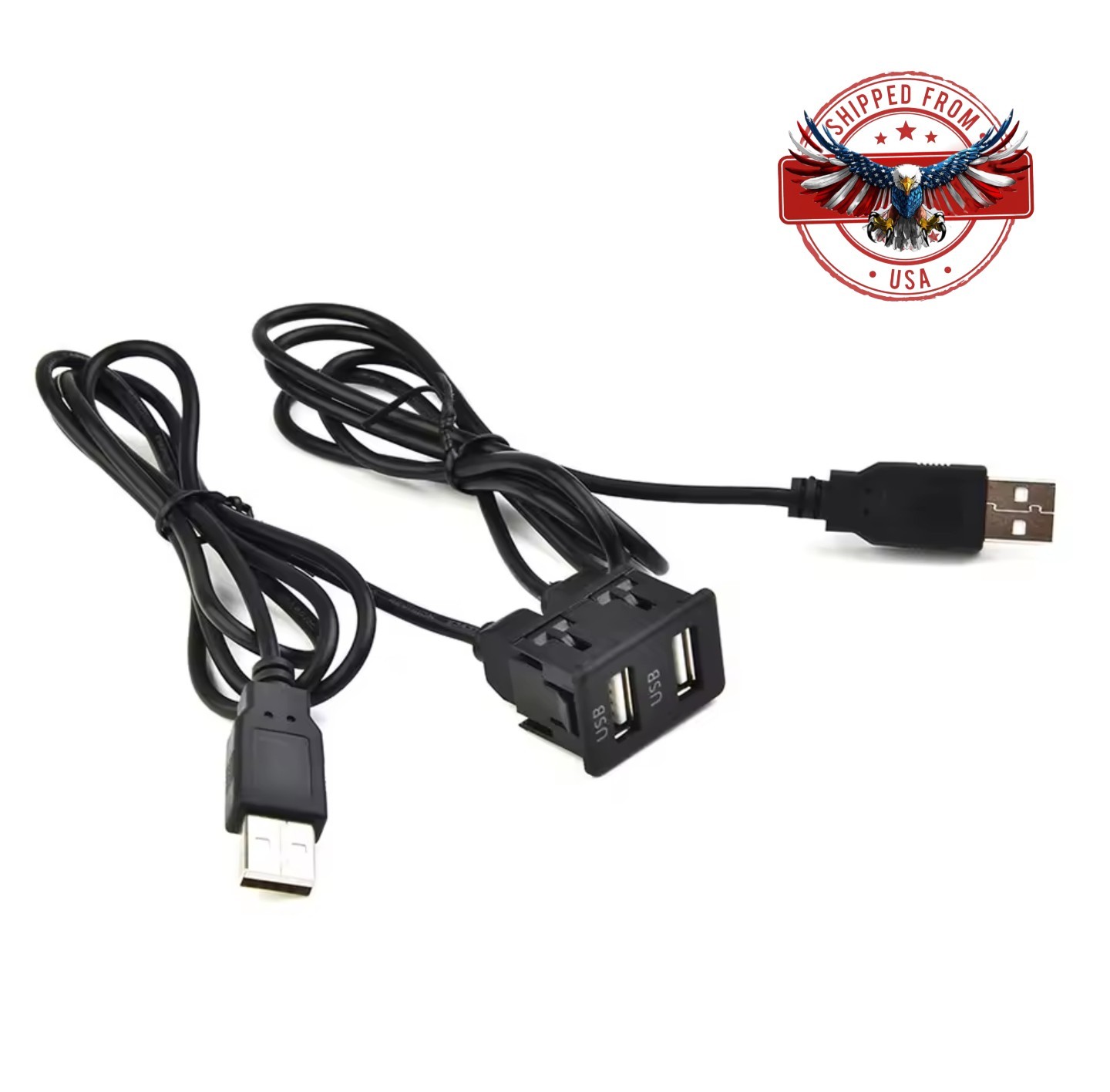 Car Dash Flush Mount AUX USB Port Panel Dual USB Extension Adapter Cable 100CM