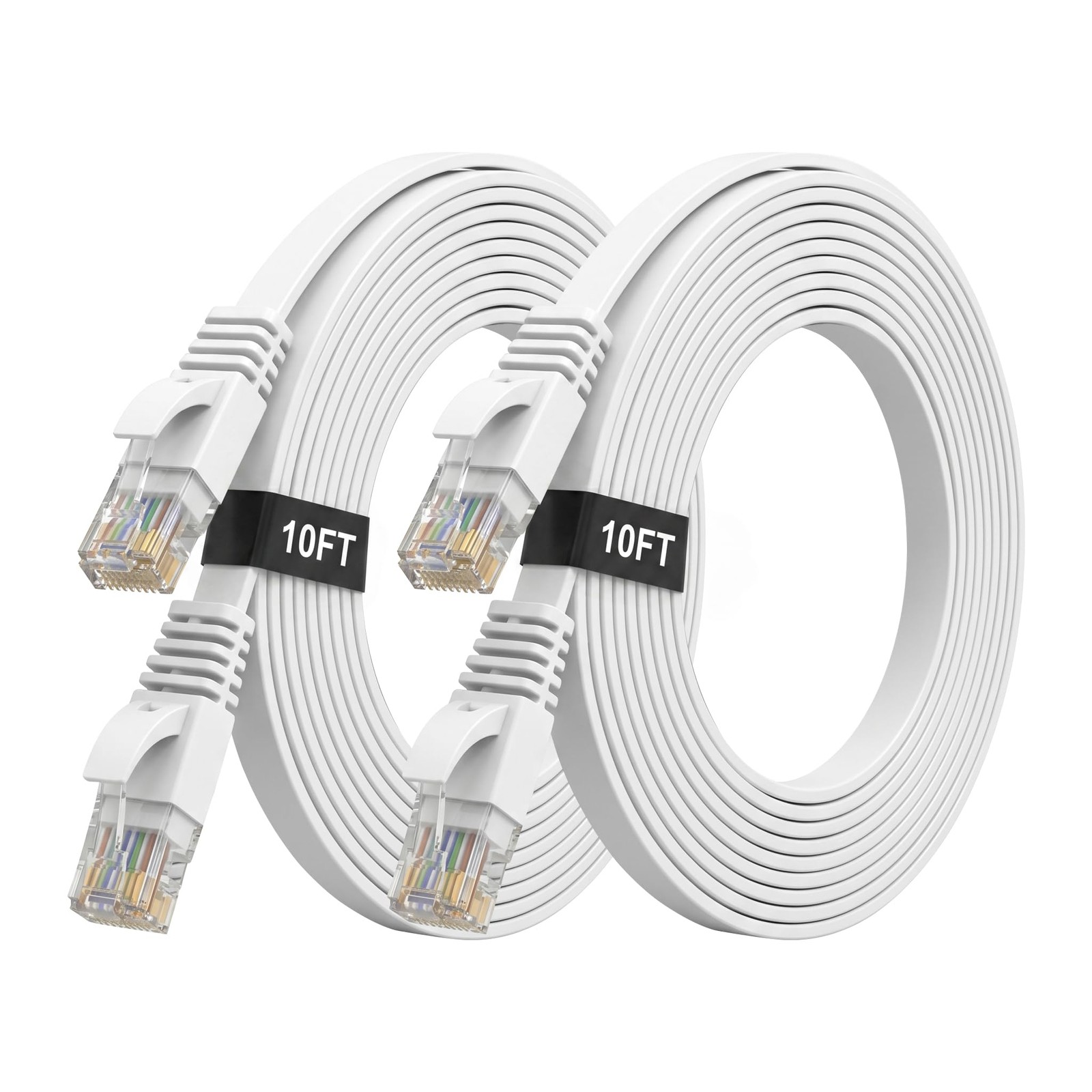 Flat Cat 6 Ethernet Cable 10 FT 2 Packs, 10Gbps Cat6 LAN Cable