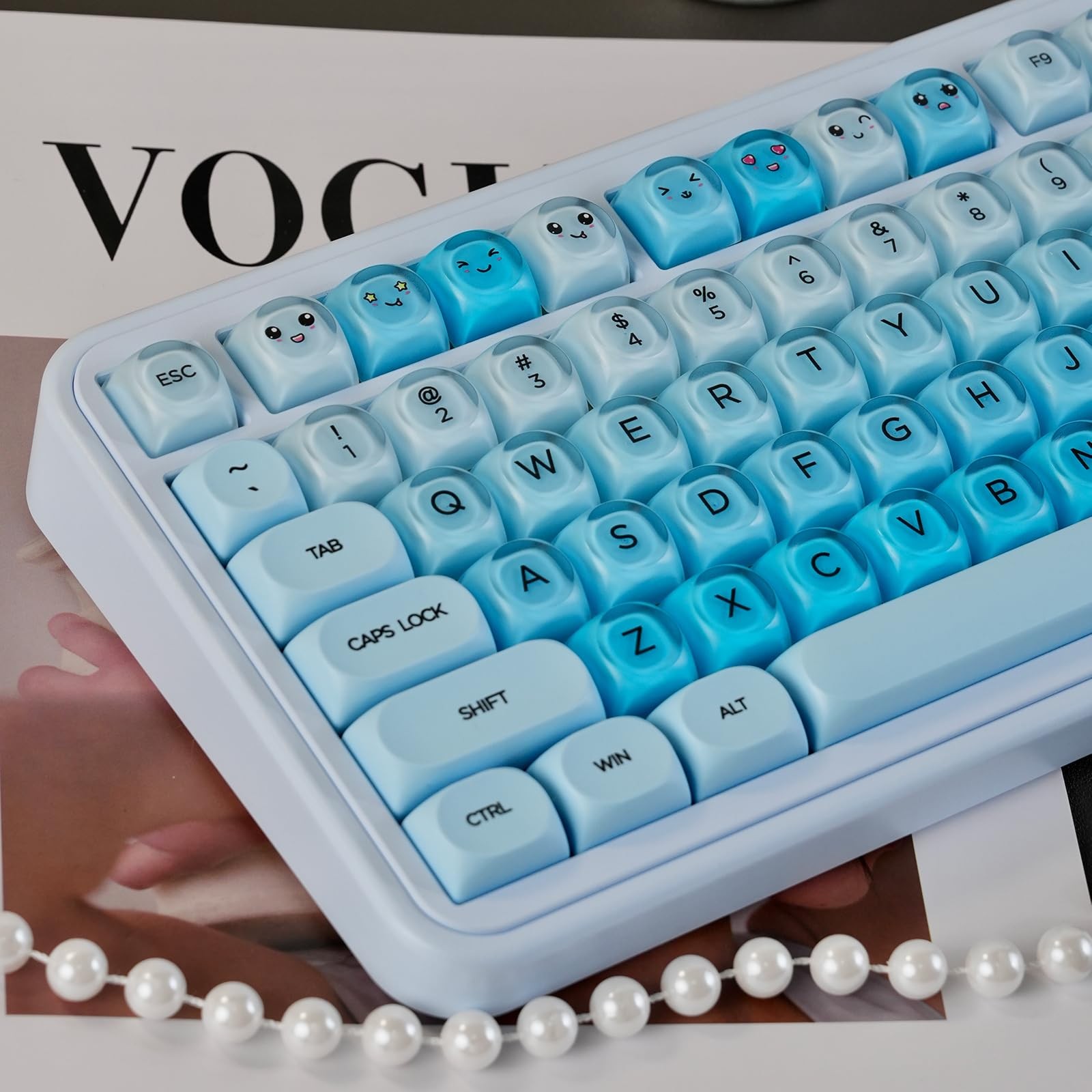 132 PCS PBT Blue Jelly Keycaps MOA Profile Fits 61/64/87/104/108 Cherry MX
