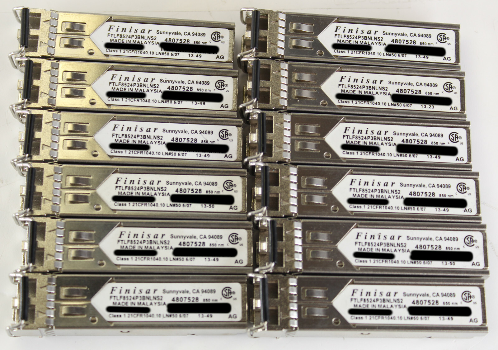 Lot of 12 Finisar FTLF8524P3BNLNS2 4807528 Class 1 850nm 3G Transceiver Modules