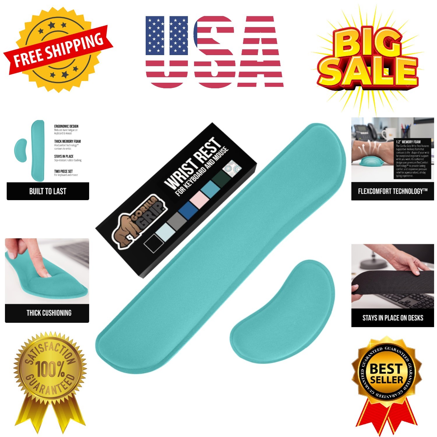 Silky Gel Memory Foam Wrist Rest for Computer Keyboard, Mouse, Ergonomic Desi...