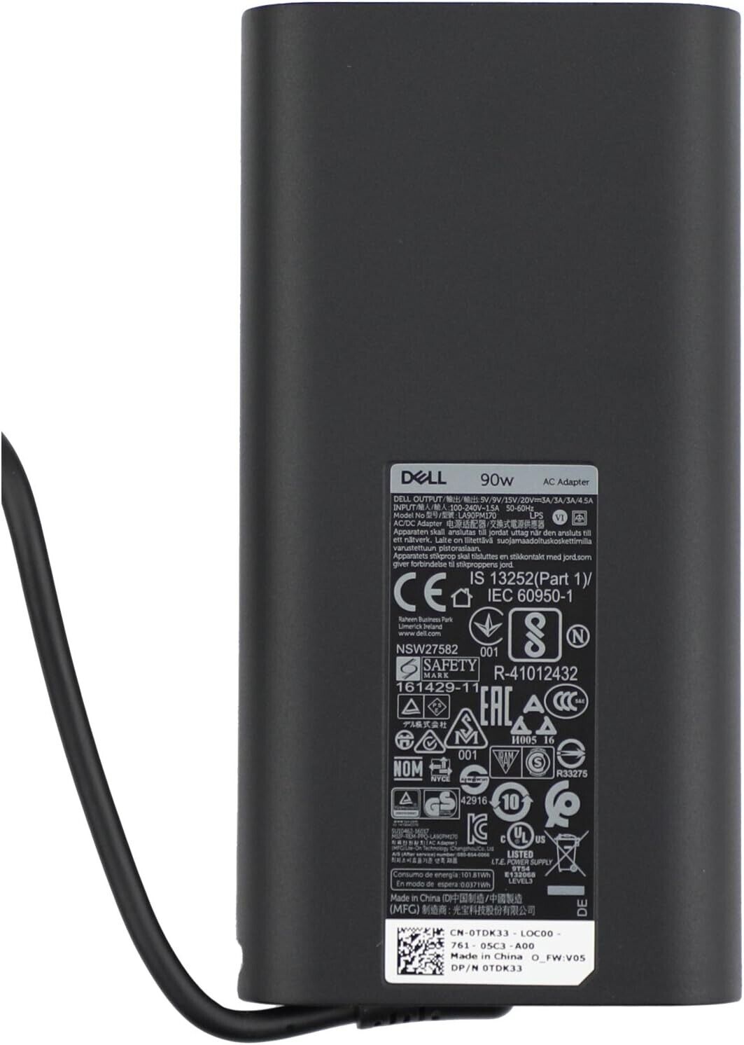 Dell 90W USB-C Type C AC Adapter Charger Thunderbolt 3 LA90PM170 TDK33 0TDK33