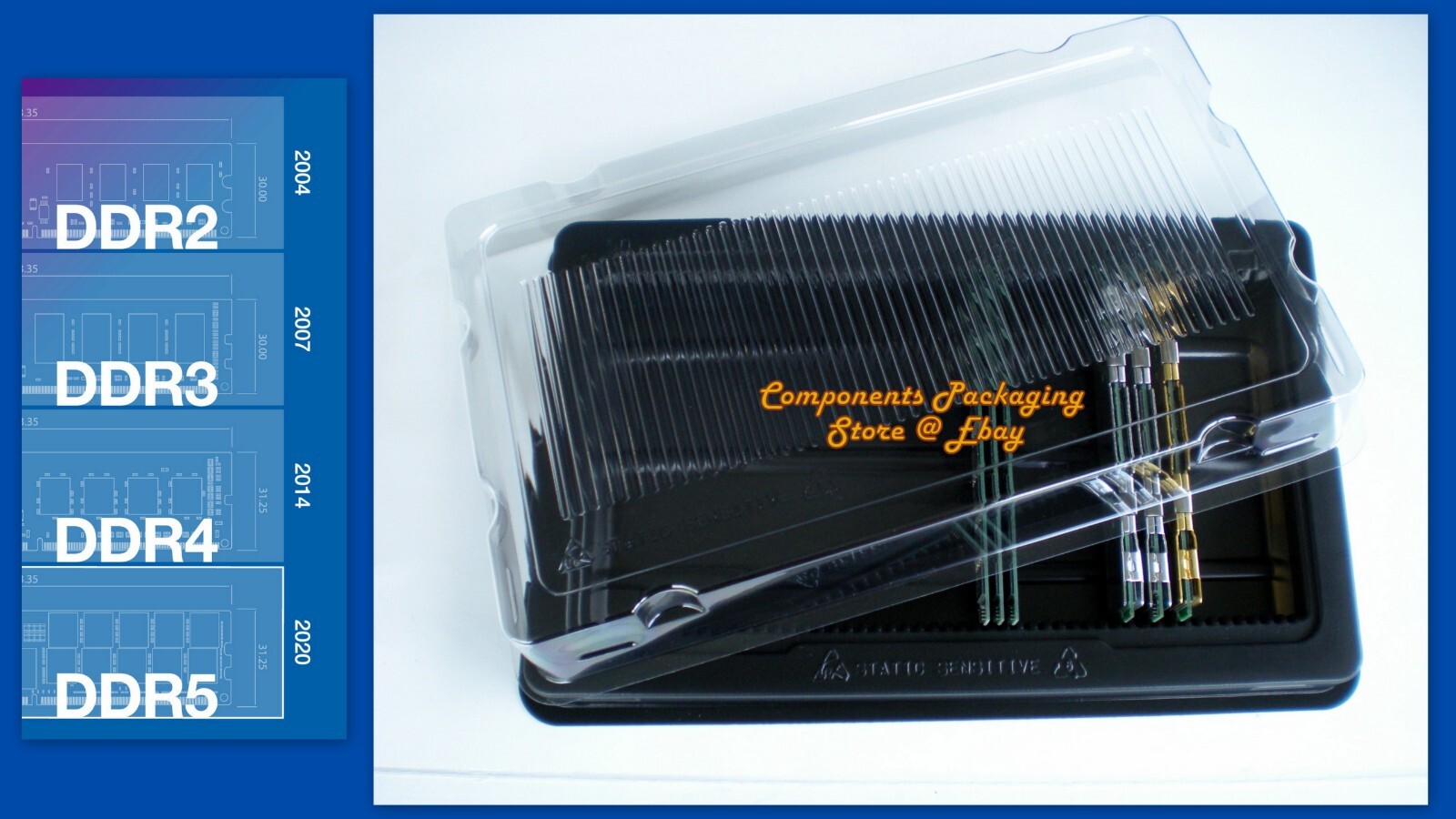 5 Server Desktop Memory Packaging Tray fits DDR4 DDR5 DDR3 up to 250 DRAM DIMMS