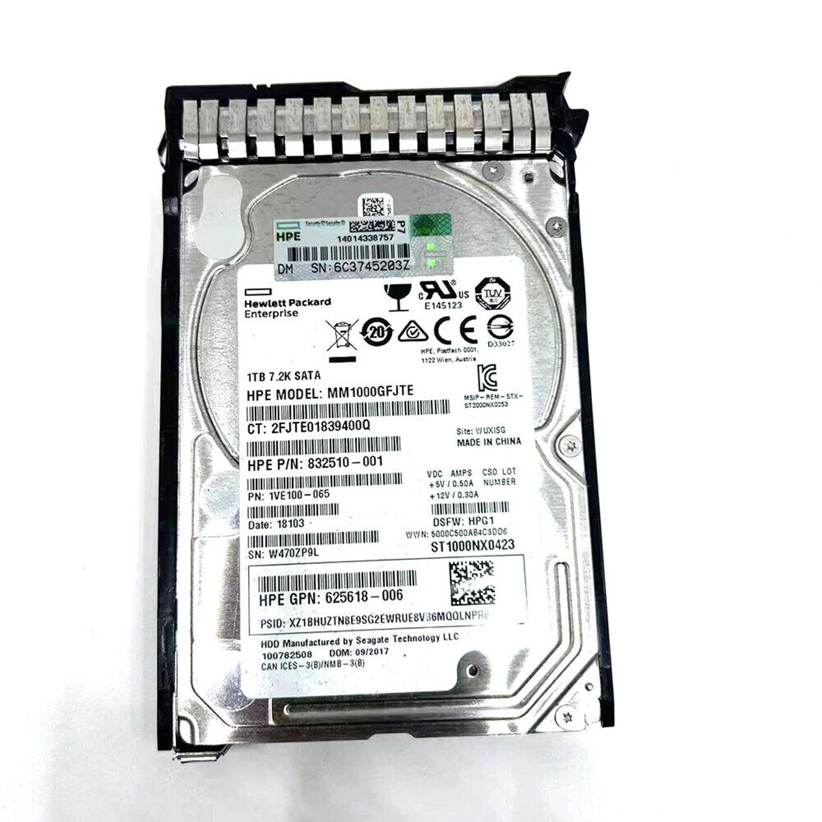 Hard Disk 832510-001 MM1000GFJTE Fits For HP 1TB SATA DS 1TB 656108 7.2K