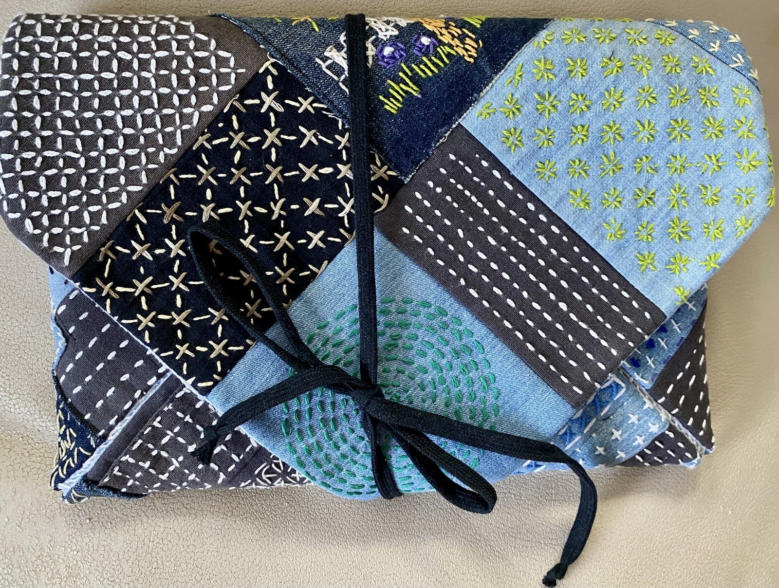 iPad Case Sleeve Cover Sashiko Embroidered Fabric Boro Patchwork Textile Art