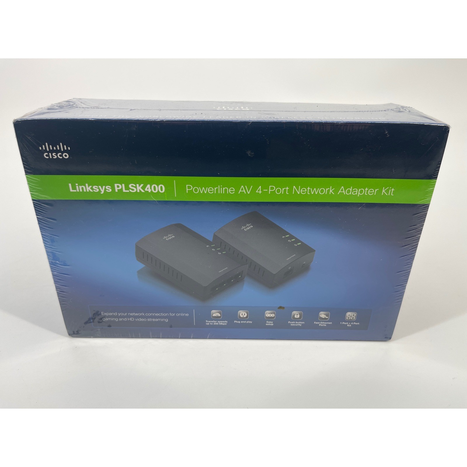 Linksys PLSK400 Powerline AV 4-Port Network Adapter Kit Cisco 200Mbps New Sealed
