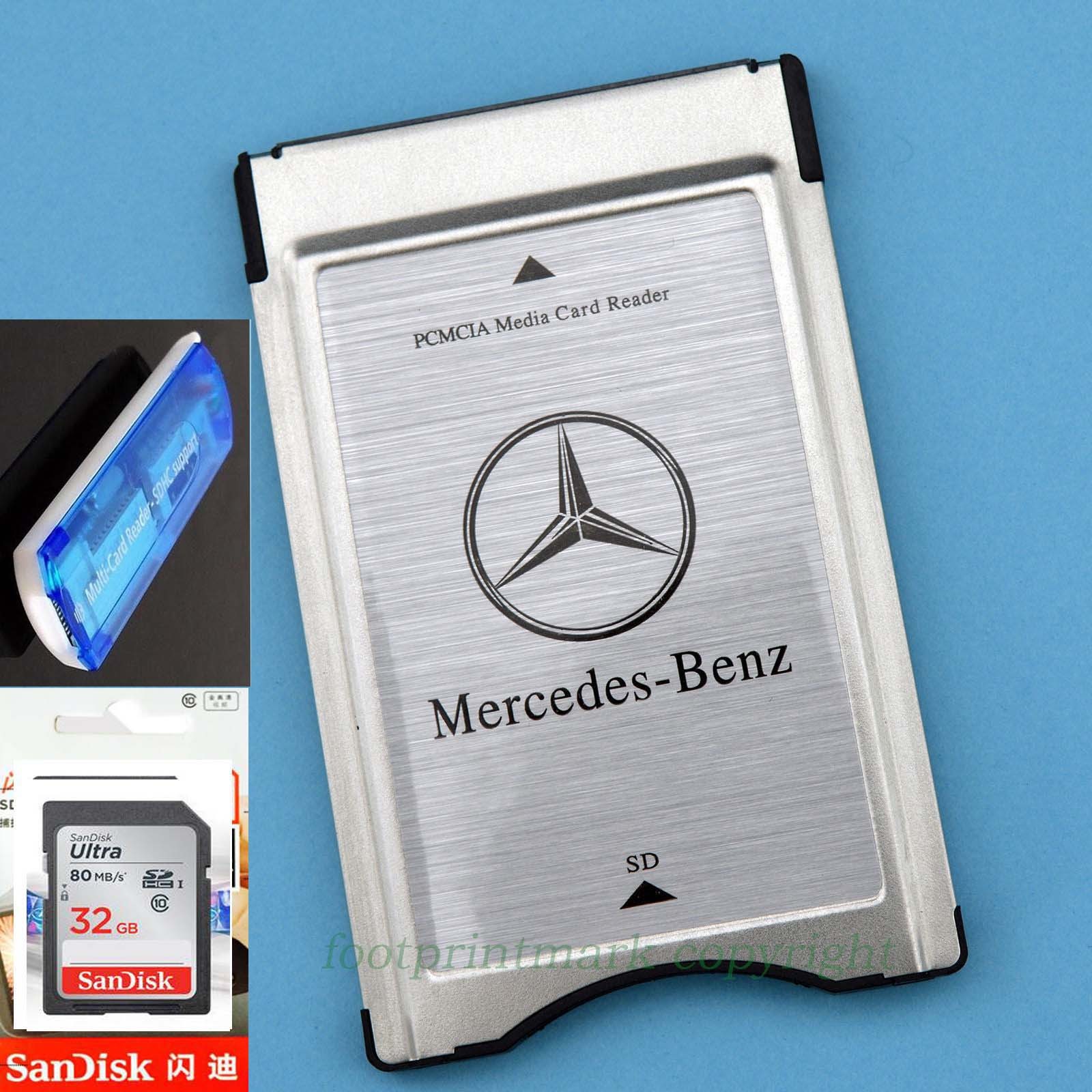 PCMCIA TO SD SDHC CARD Adapter for Mercedes-Benz+Sandisk 32G High Speed +Reader